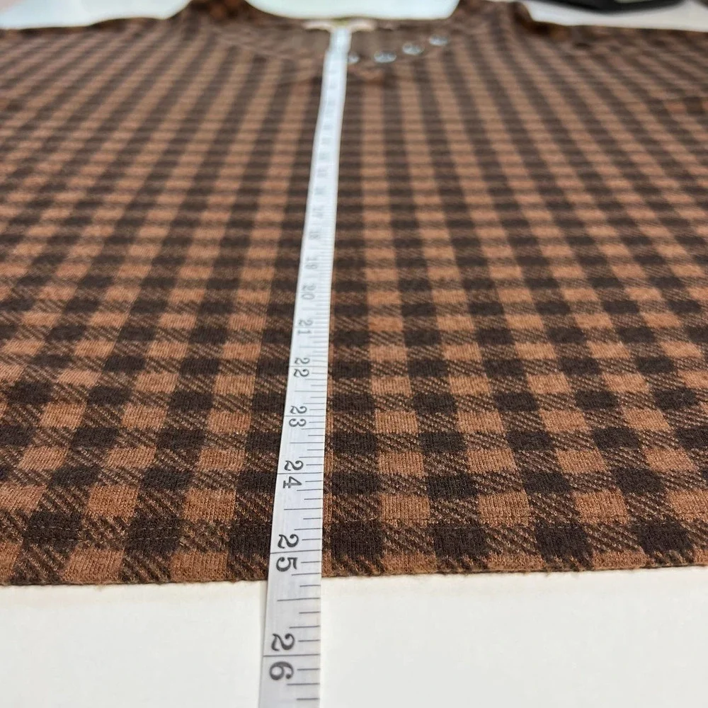 Soft Surroundings Women's Tunic Brown / Black Plaid Peasant V-Neck Top Size L - Picture 7 of 8